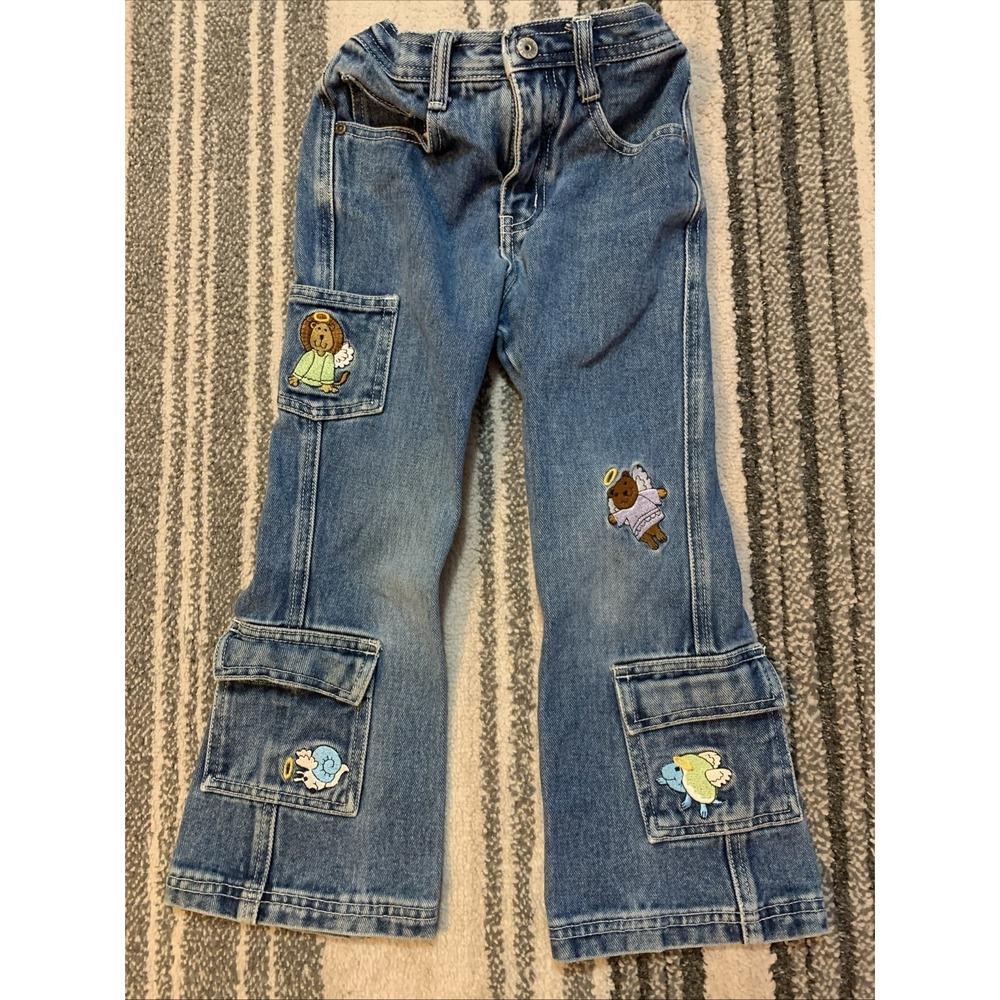 Girls Y2K vintage R.V.T.flare jeans embroidered animal with‎ halos 5
